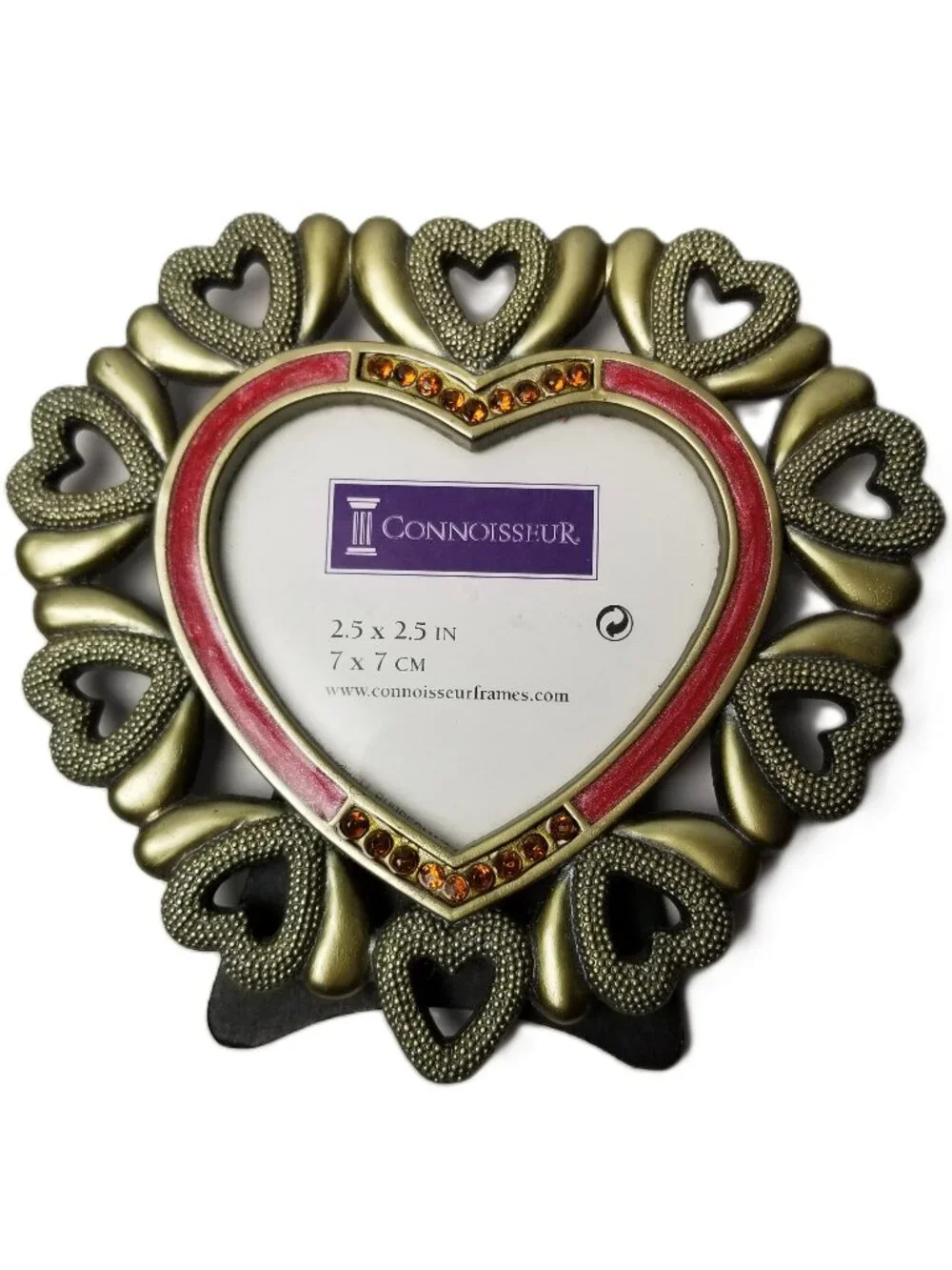 Connoisseur Heart Picture Frame Gold Tone Rhinestone 2.5x2.5 Tabletop Decor